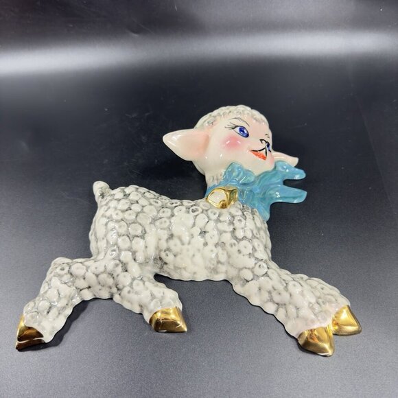 1950s Ceramic Lamb Shell Whimsical Hand Painted Wall Hanging Plaque Figure VTG - Picture 11 of 16